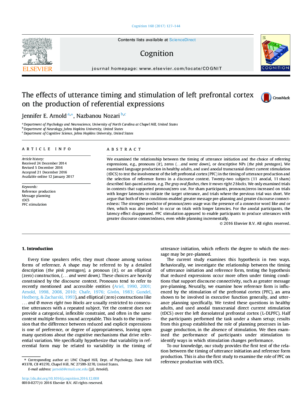 The effects of utterance timing and stimulation of left prefrontal cortex on the production of referential expressions