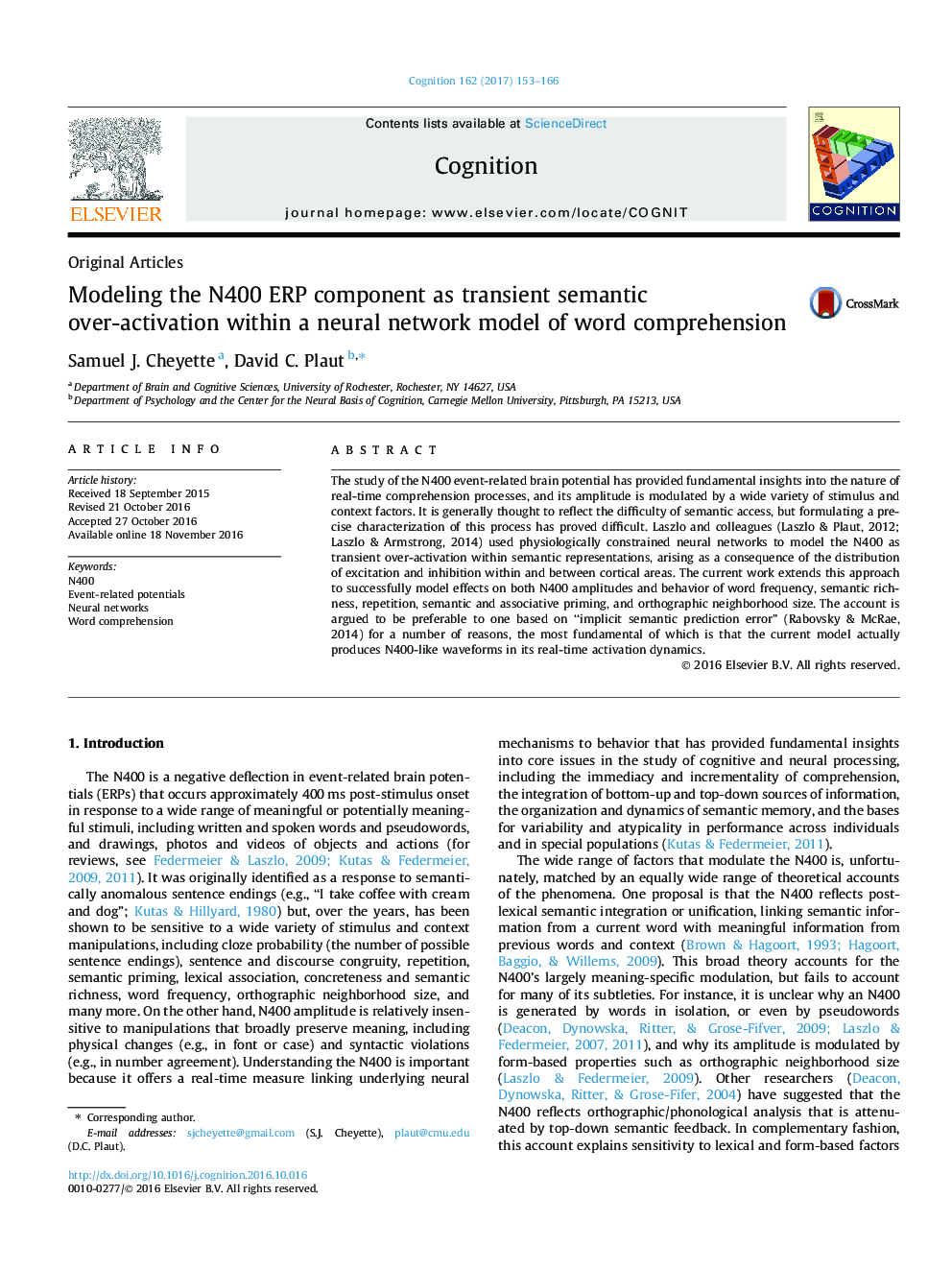 Modeling the N400 ERP component as transient semantic over-activation within a neural network model of word comprehension