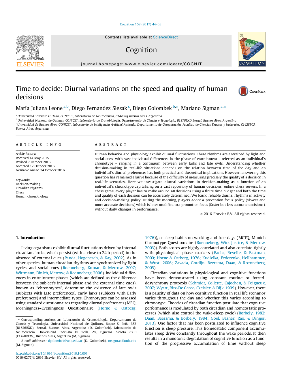 Time to decide: Diurnal variations on the speed and quality of human decisions