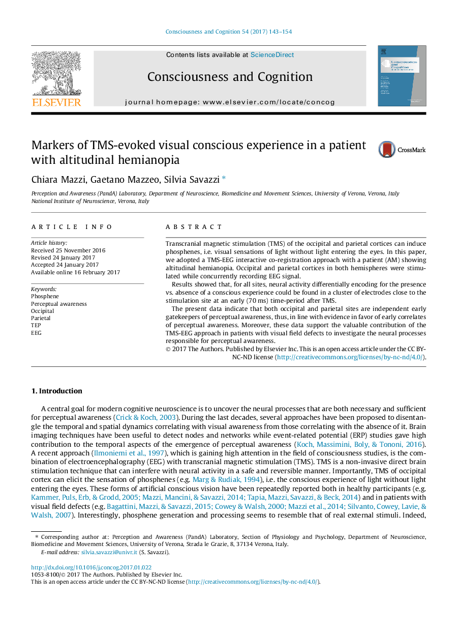 Markers of TMS-evoked visual conscious experience in a patient with altitudinal hemianopia