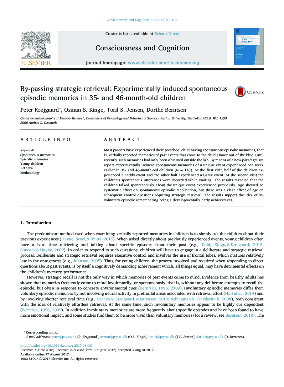 By-passing strategic retrieval: Experimentally induced spontaneous episodic memories in 35- and 46-month-old children