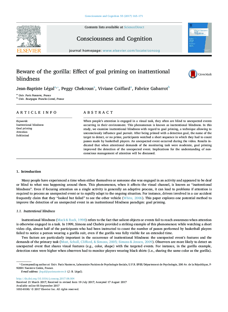 Beware of the gorilla: Effect of goal priming on inattentional blindness