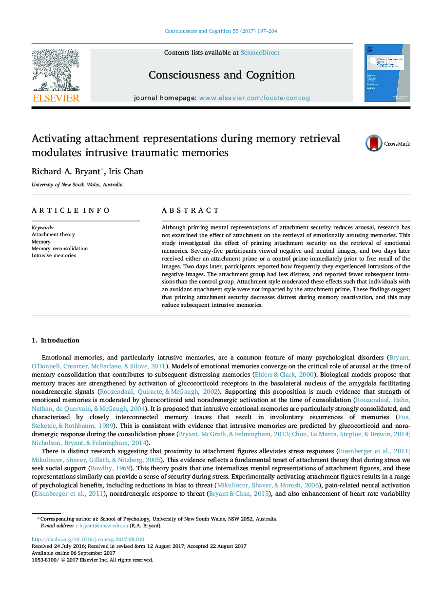 Activating attachment representations during memory retrieval modulates intrusive traumatic memories