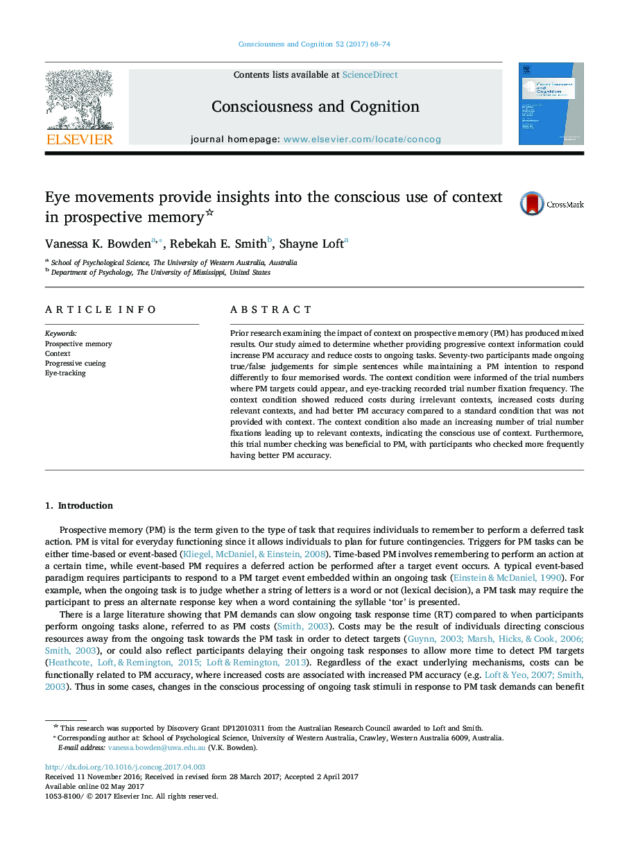 Eye movements provide insights into the conscious use of context in prospective memory