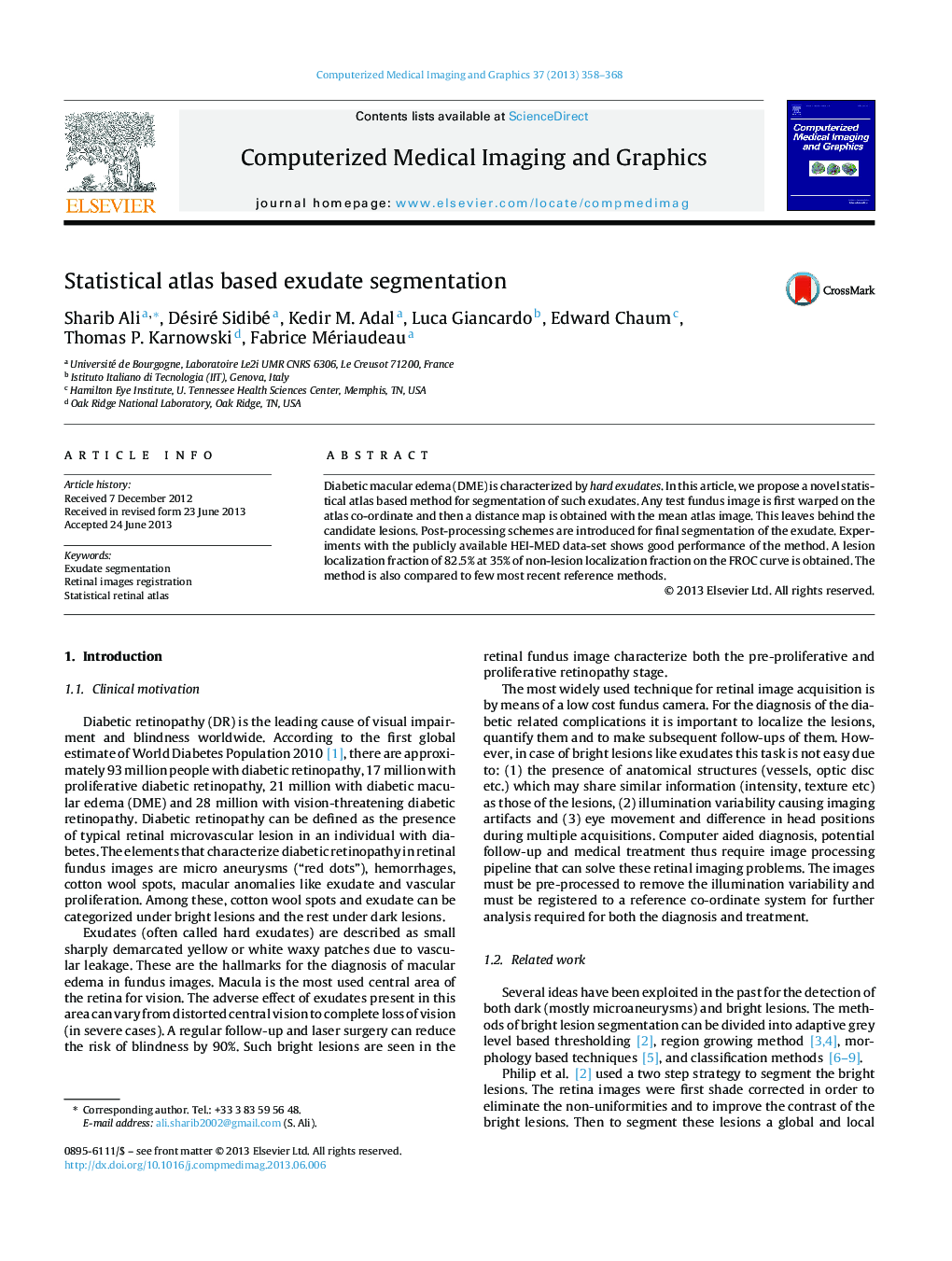 Statistical atlas based exudate segmentation