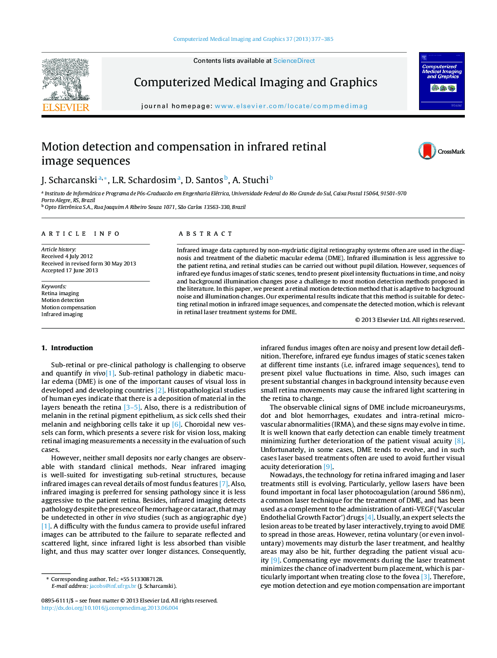 Motion detection and compensation in infrared retinal image sequences