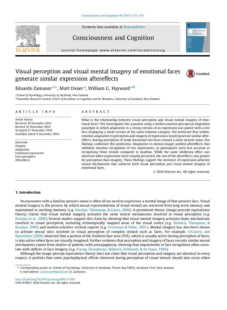 Visual perception and visual mental imagery of emotional faces generate similar expression aftereffects