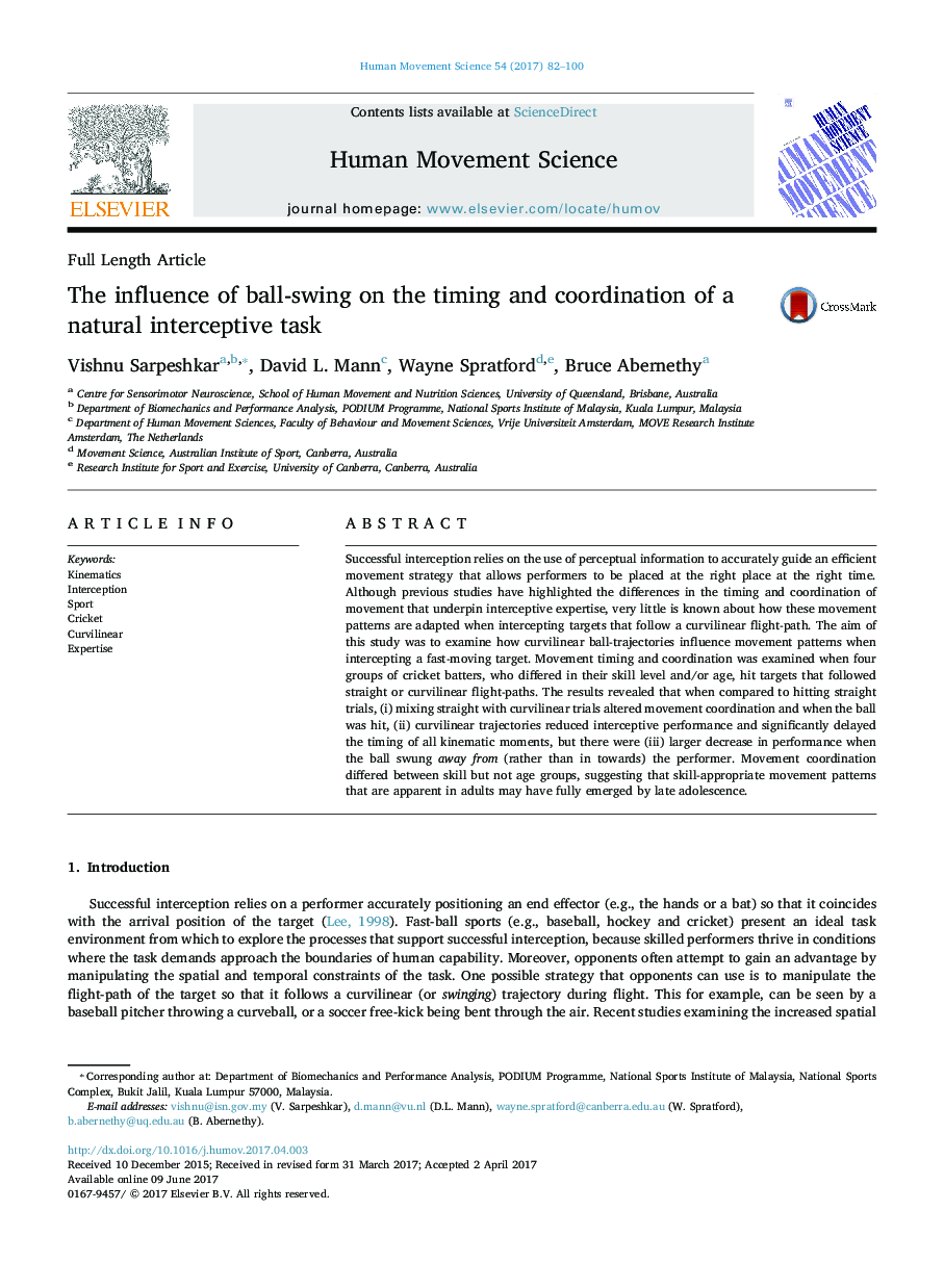 The influence of ball-swing on the timing and coordination of a natural interceptive task