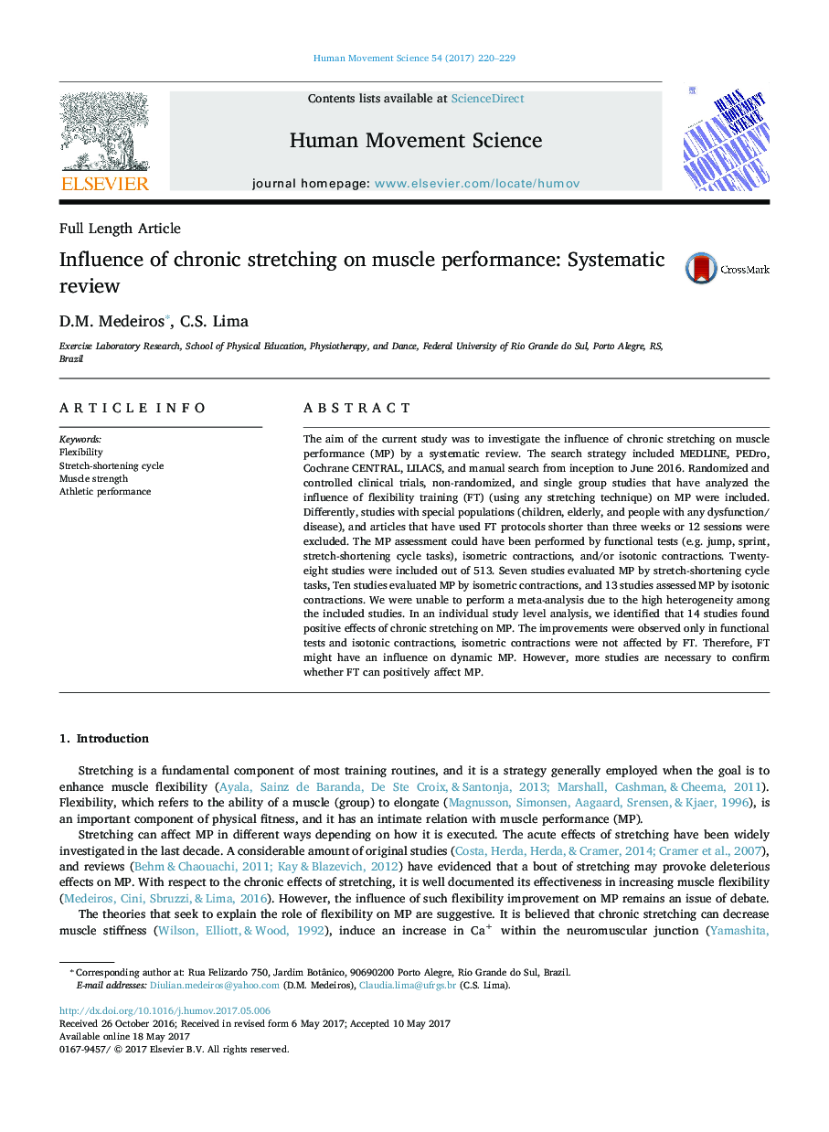 Influence of chronic stretching on muscle performance: Systematic review