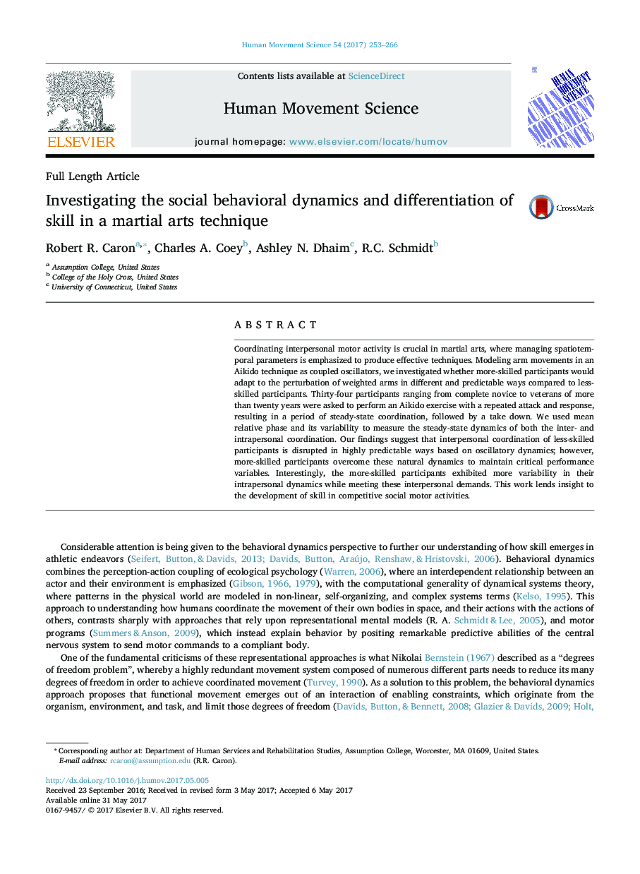 Investigating the social behavioral dynamics and differentiation of skill in a martial arts technique