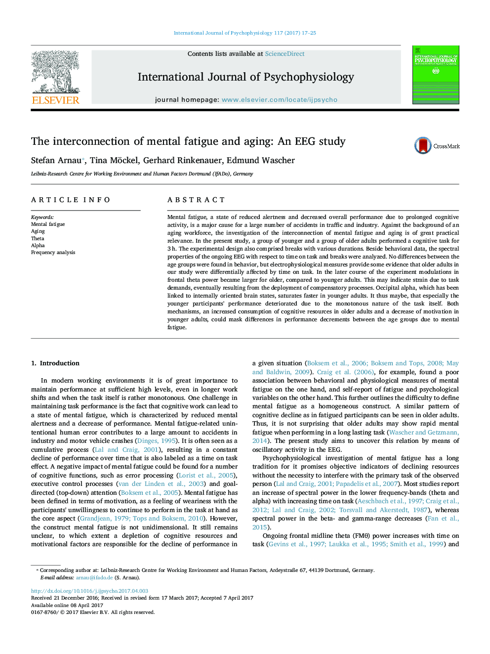 The interconnection of mental fatigue and aging: An EEG study