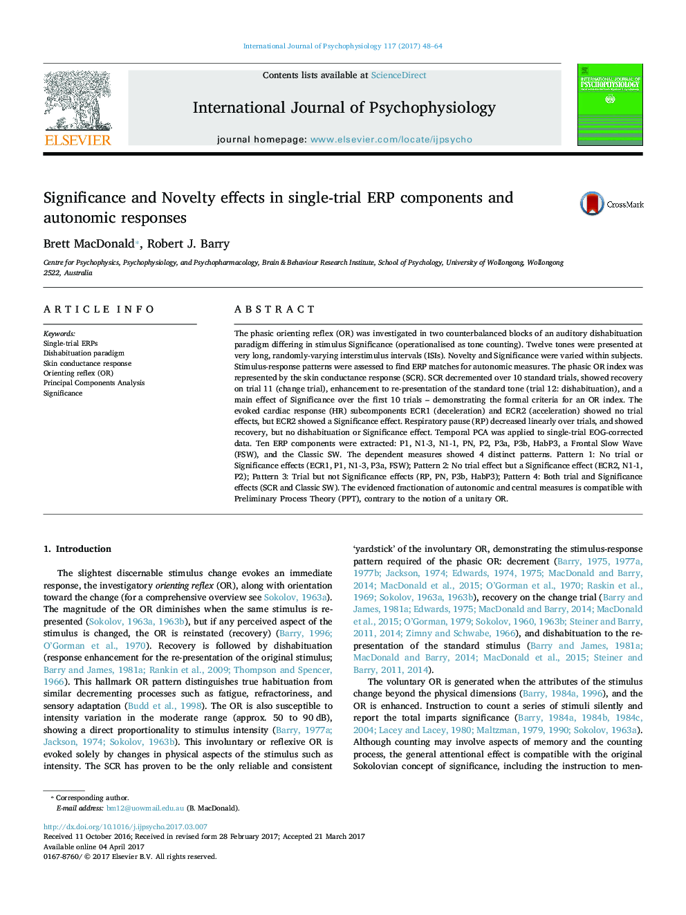 Significance and Novelty effects in single-trial ERP components and autonomic responses