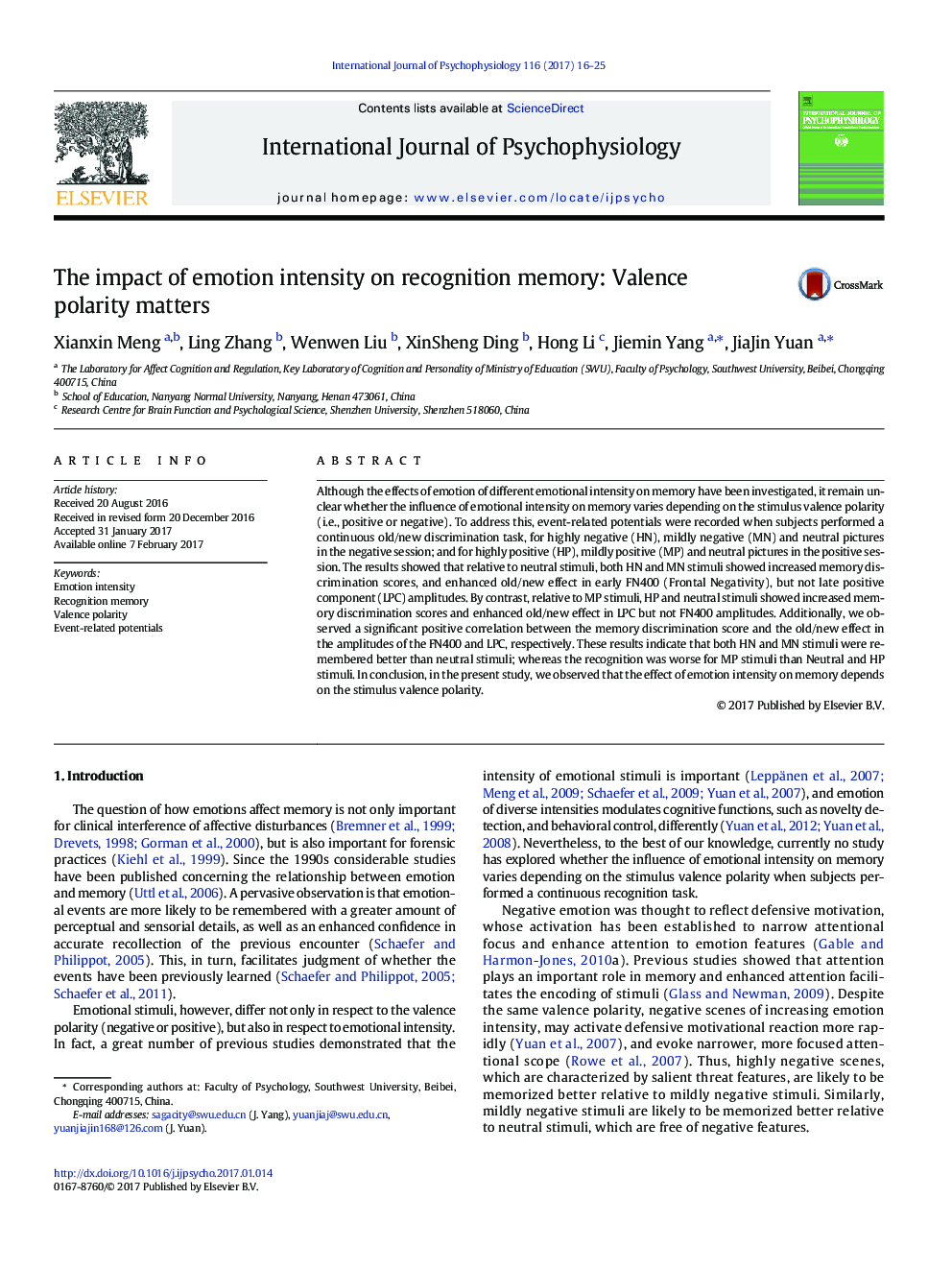 The impact of emotion intensity on recognition memory: Valence polarity matters