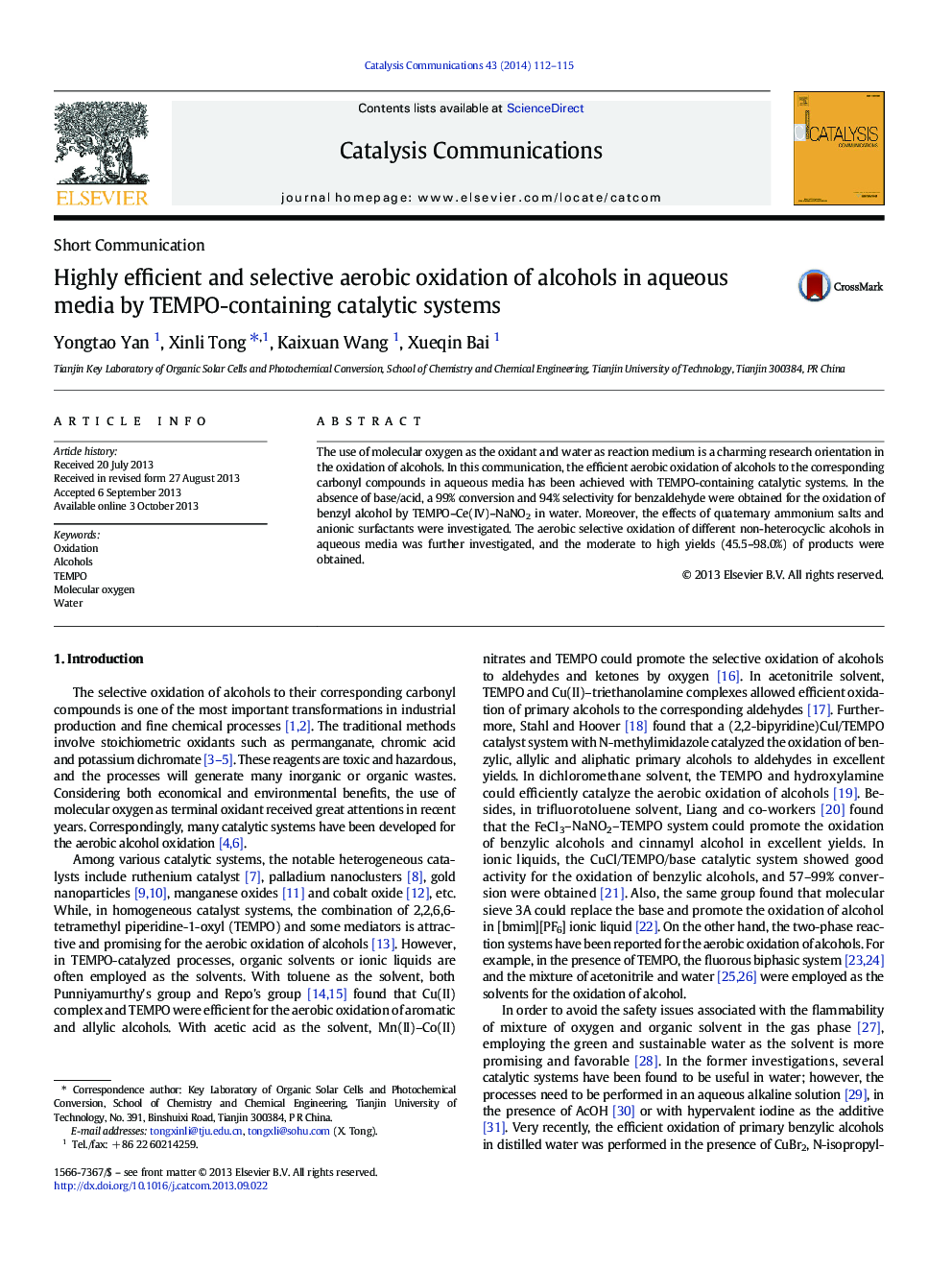 Highly efficient and selective aerobic oxidation of alcohols in aqueous media by TEMPO-containing catalytic systems