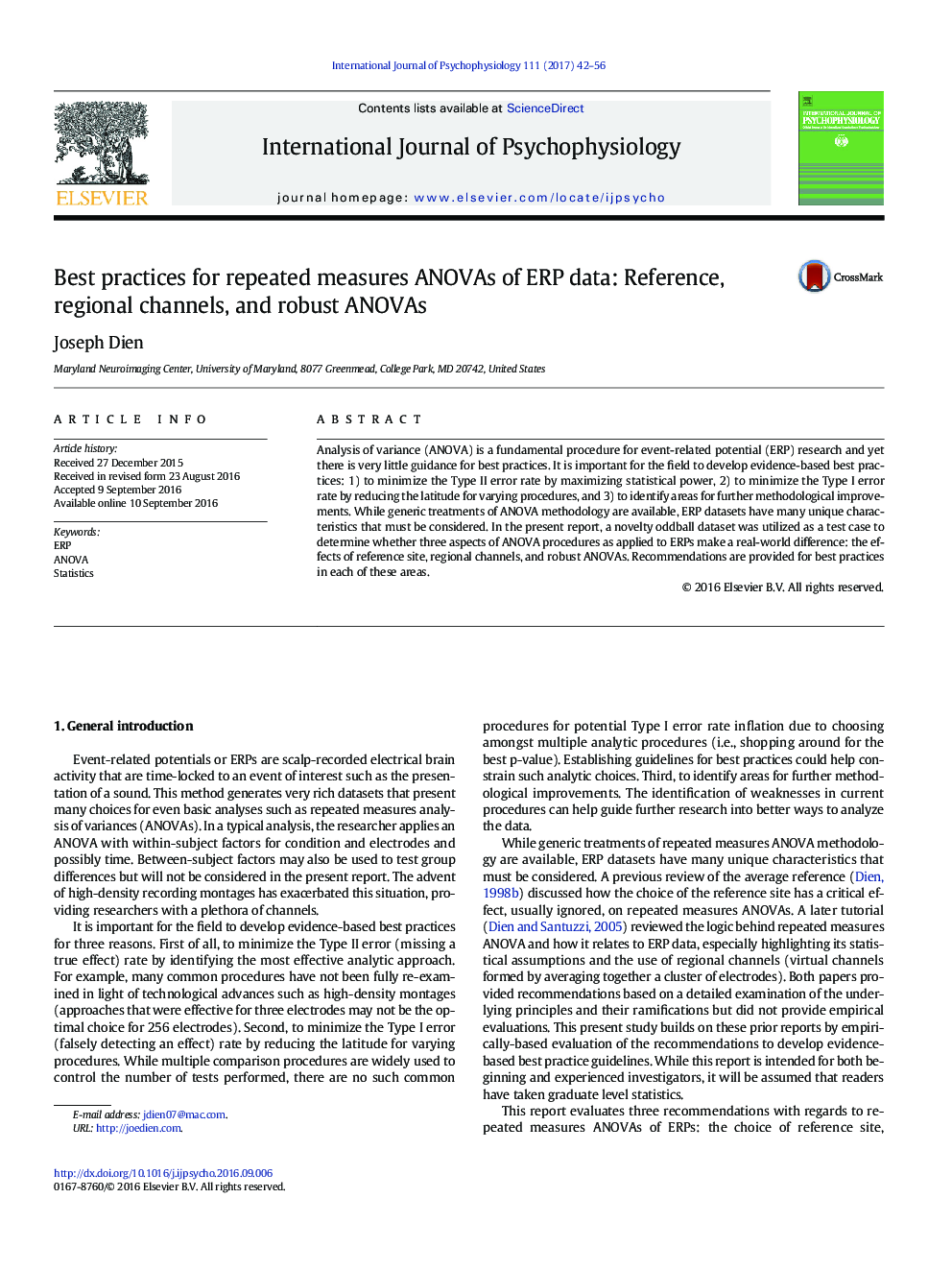 Best practices for repeated measures ANOVAs of ERP data: Reference, regional channels, and robust ANOVAs