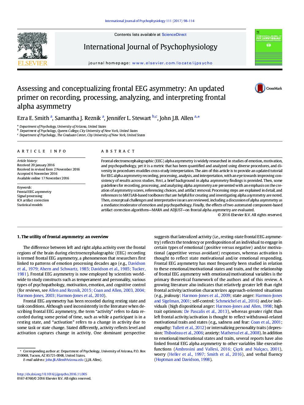 Assessing and conceptualizing frontal EEG asymmetry: An updated primer on recording, processing, analyzing, and interpreting frontal alpha asymmetry