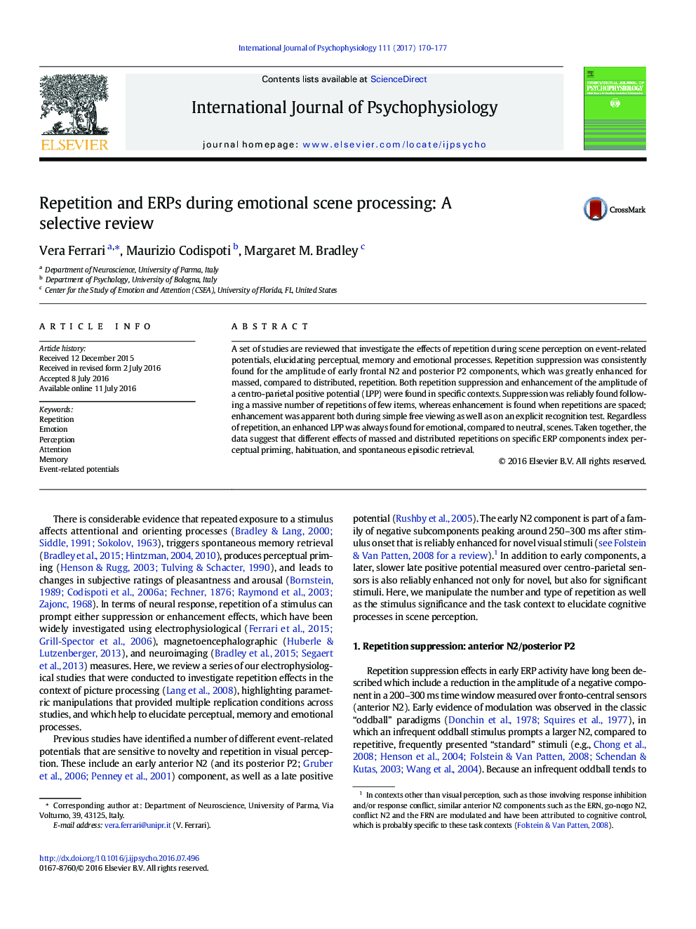 Repetition and ERPs during emotional scene processing: A selective review