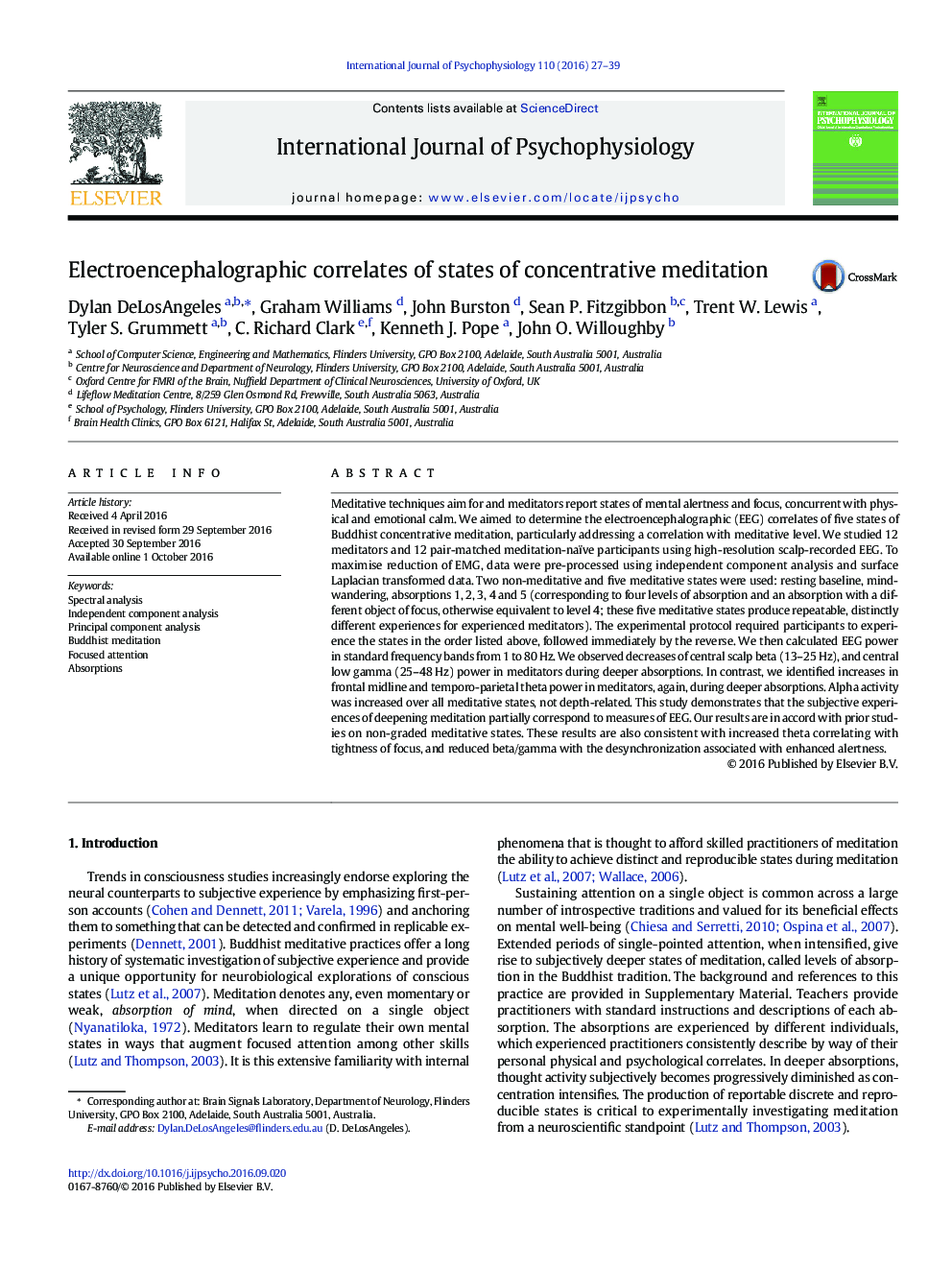 Electroencephalographic correlates of states of concentrative meditation