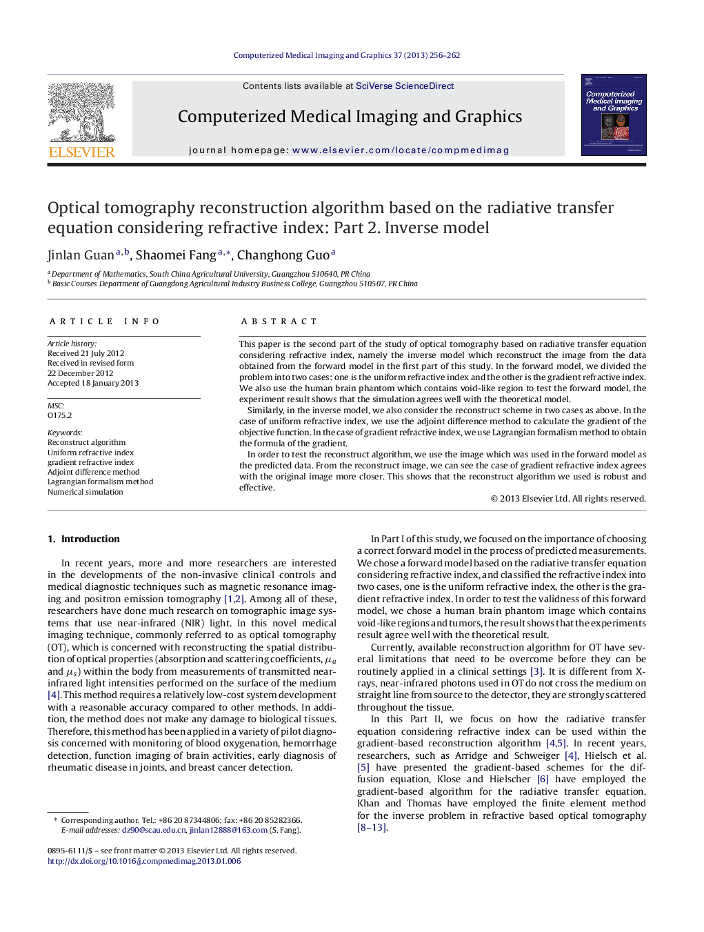 Optical tomography reconstruction algorithm based on the radiative transfer equation considering refractive index: Part 2. Inverse model