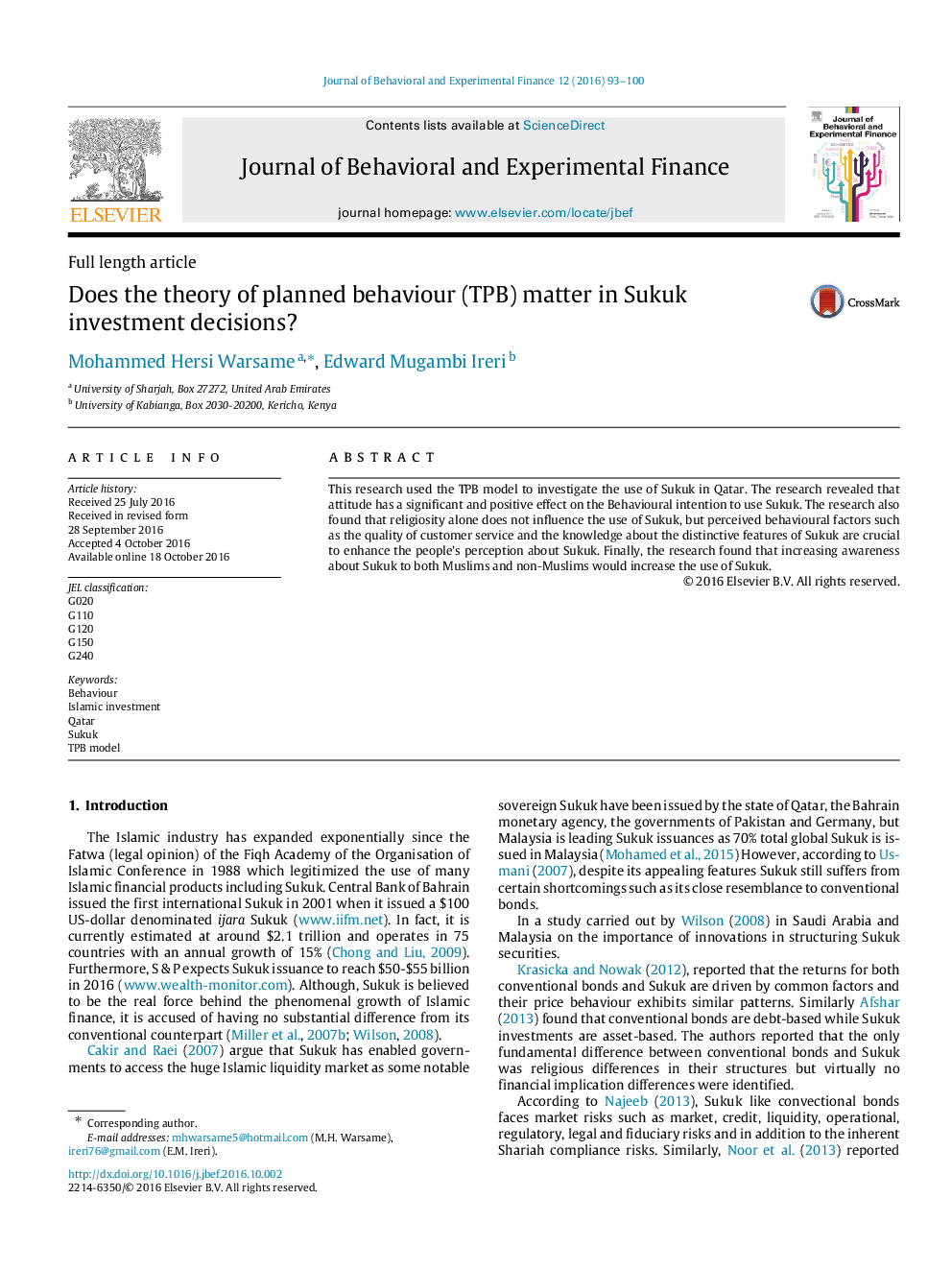 Does the theory of planned behaviour (TPB) matter in Sukuk investment decisions?