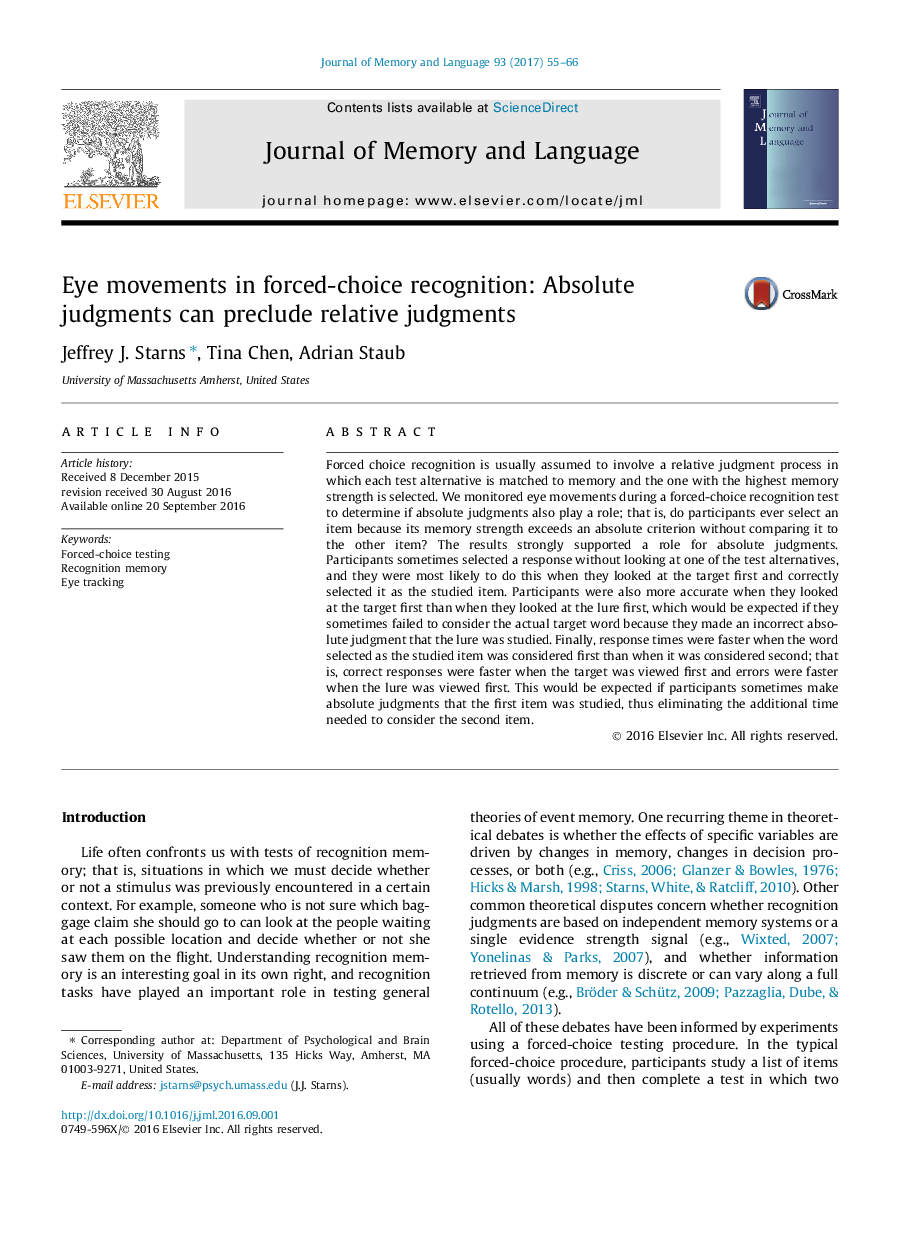 Eye movements in forced-choice recognition: Absolute judgments can preclude relative judgments