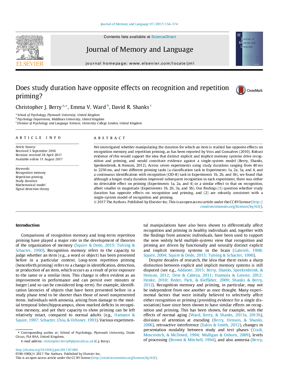 Does study duration have opposite effects on recognition and repetition priming?