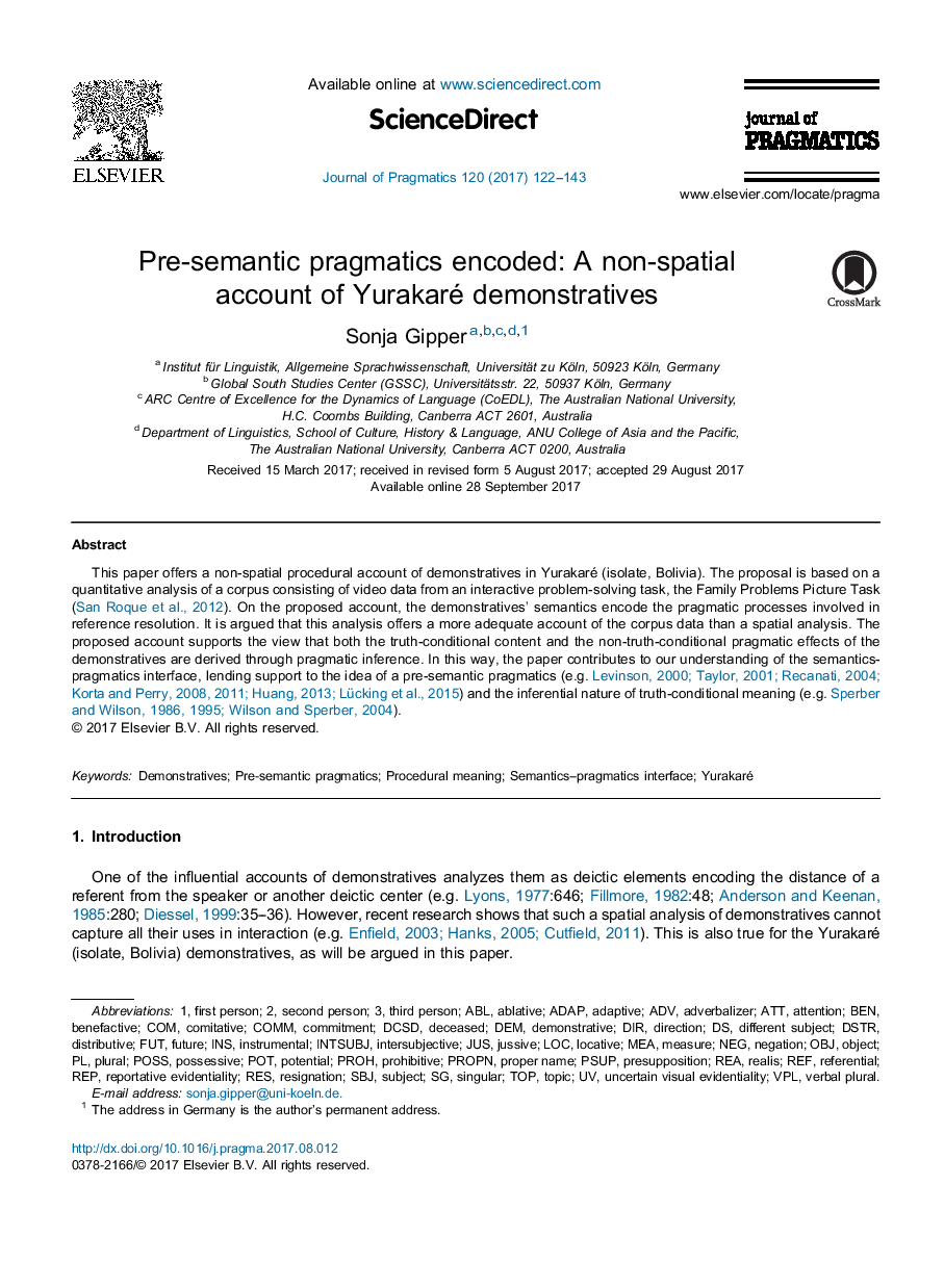 Pre-semantic pragmatics encoded: A non-spatial account of Yurakaré demonstratives