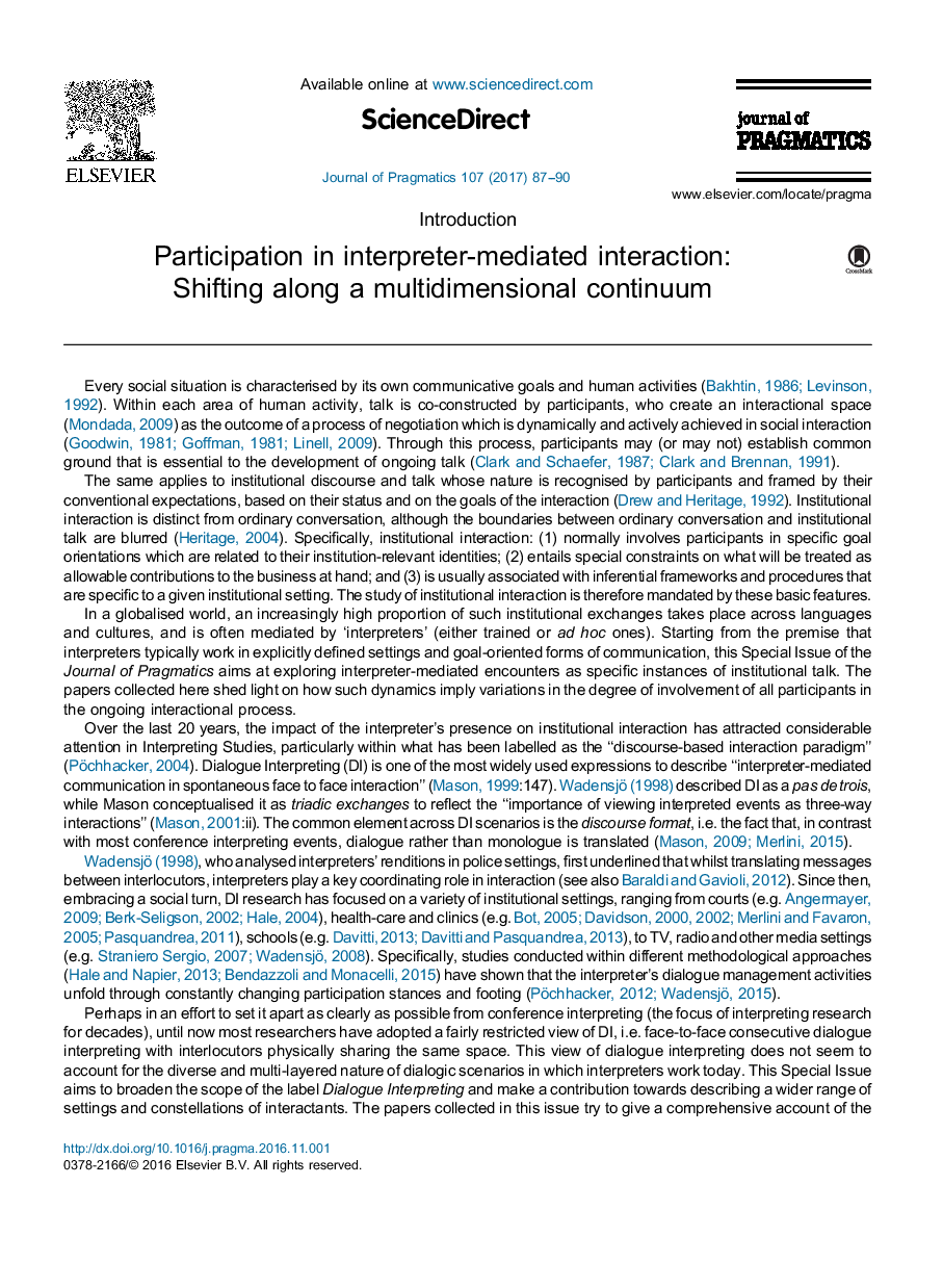 Participation in interpreter-mediated interaction: Shifting along a multidimensional continuum