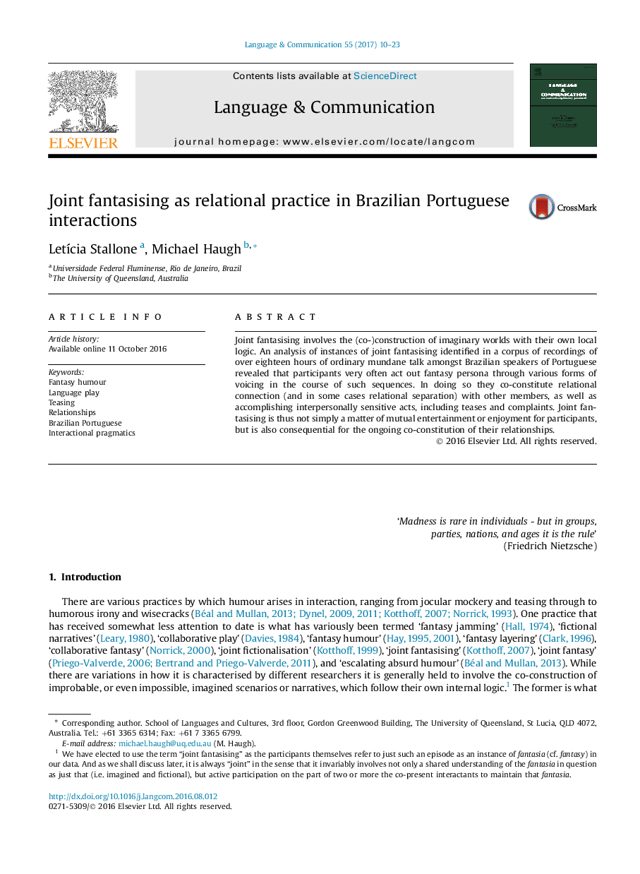 Joint fantasising as relational practice in Brazilian Portuguese interactions