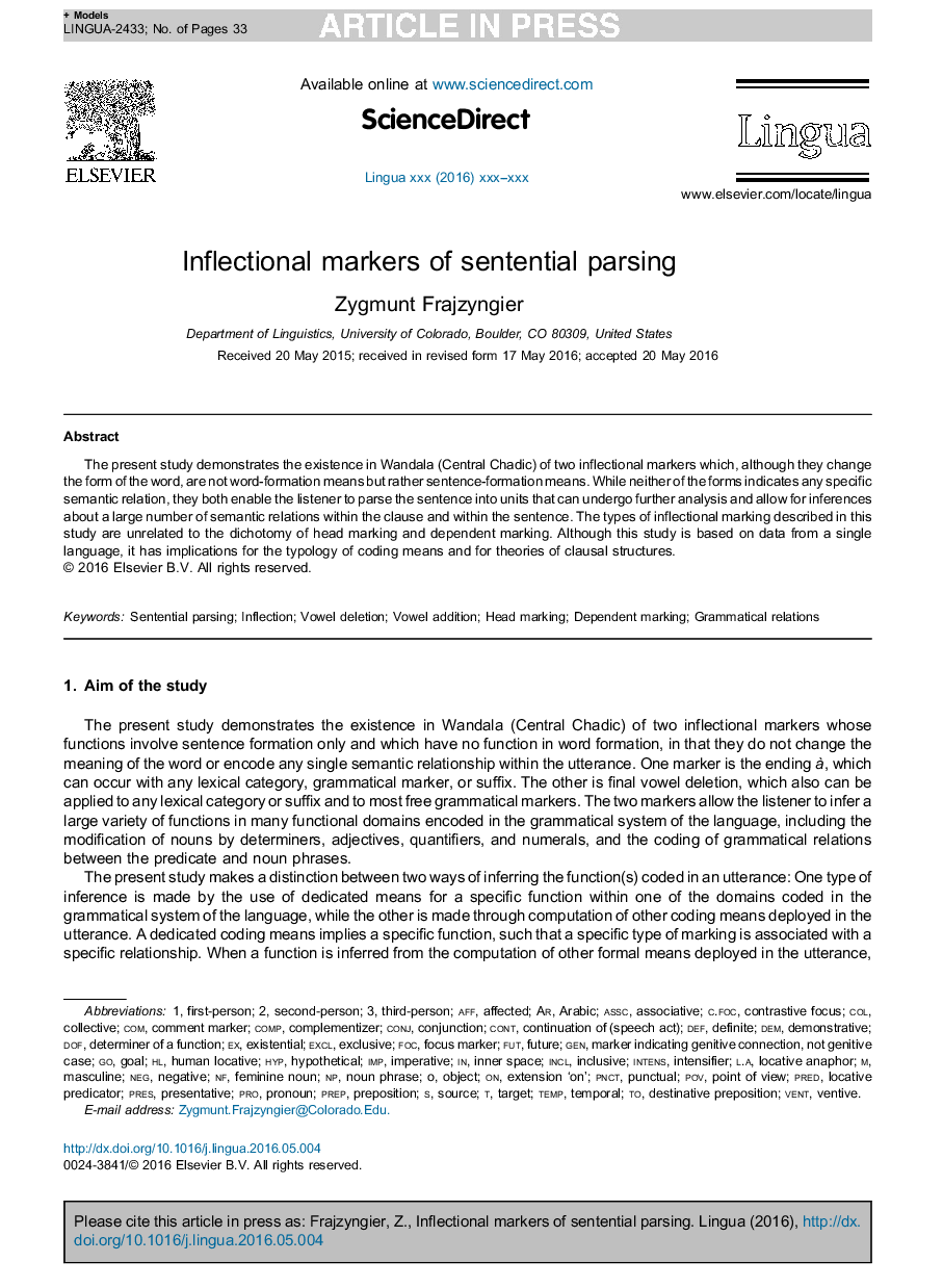 Inflectional markers of sentential parsing