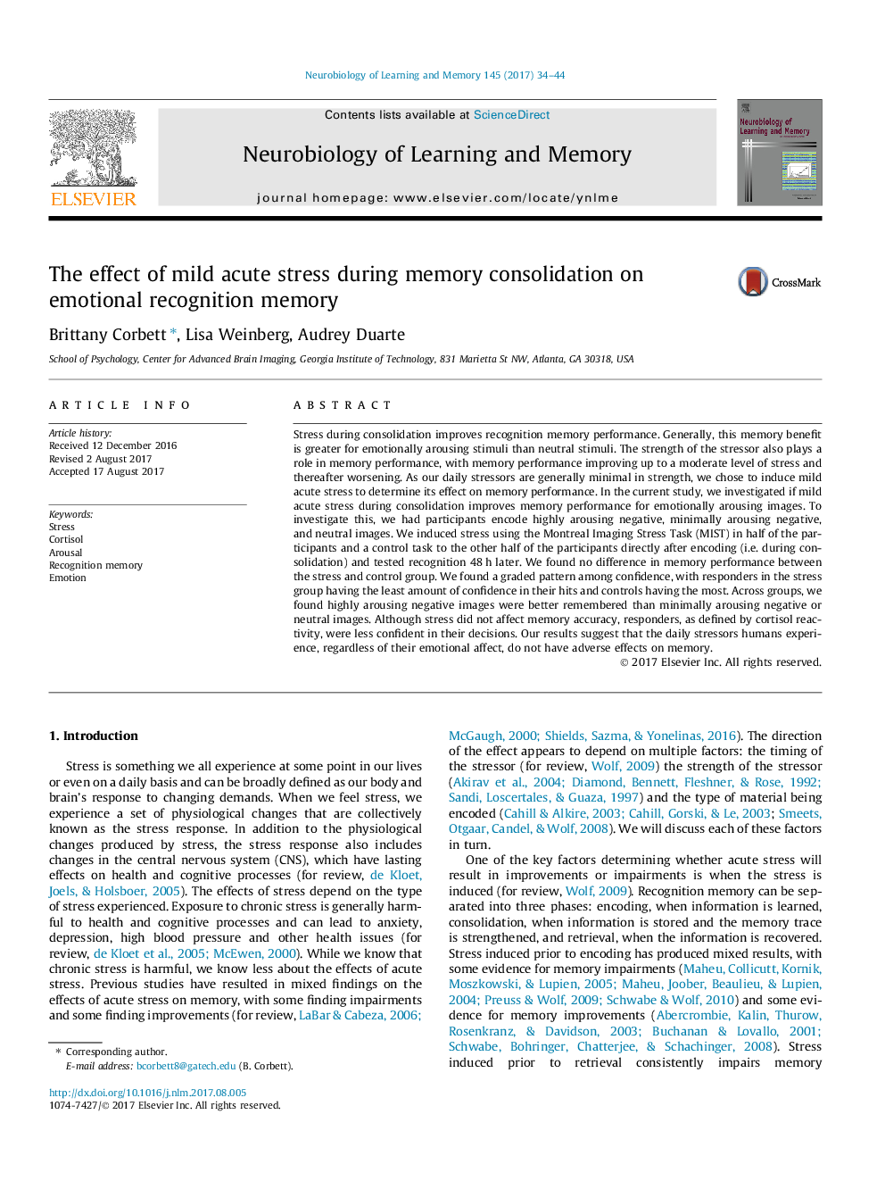 The effect of mild acute stress during memory consolidation on emotional recognition memory