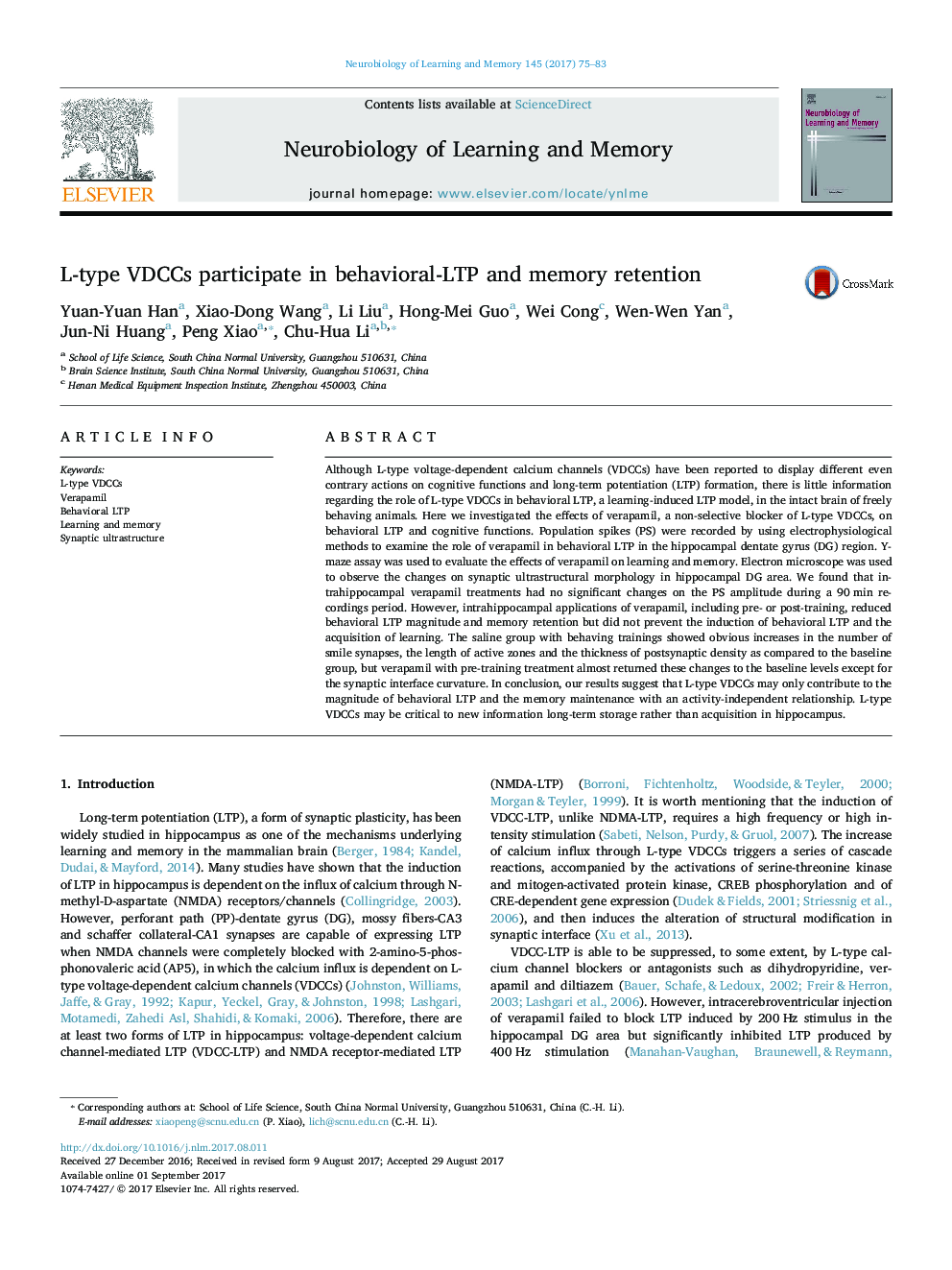 L-type VDCCs participate in behavioral-LTP and memory retention