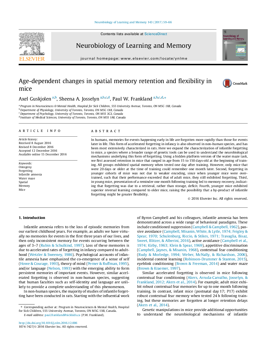 Age-dependent changes in spatial memory retention and flexibility in mice