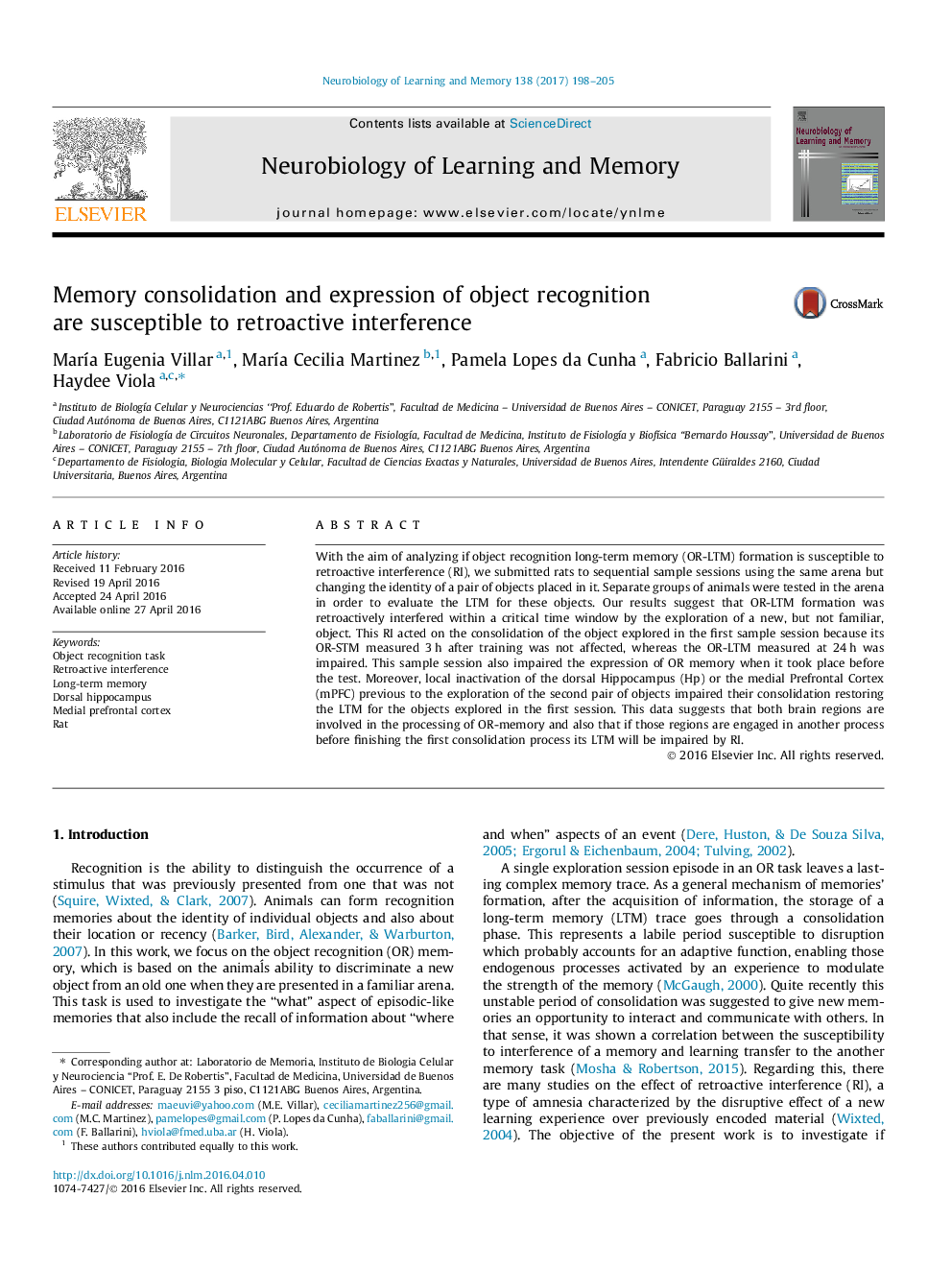 Memory consolidation and expression of object recognition are susceptible to retroactive interference