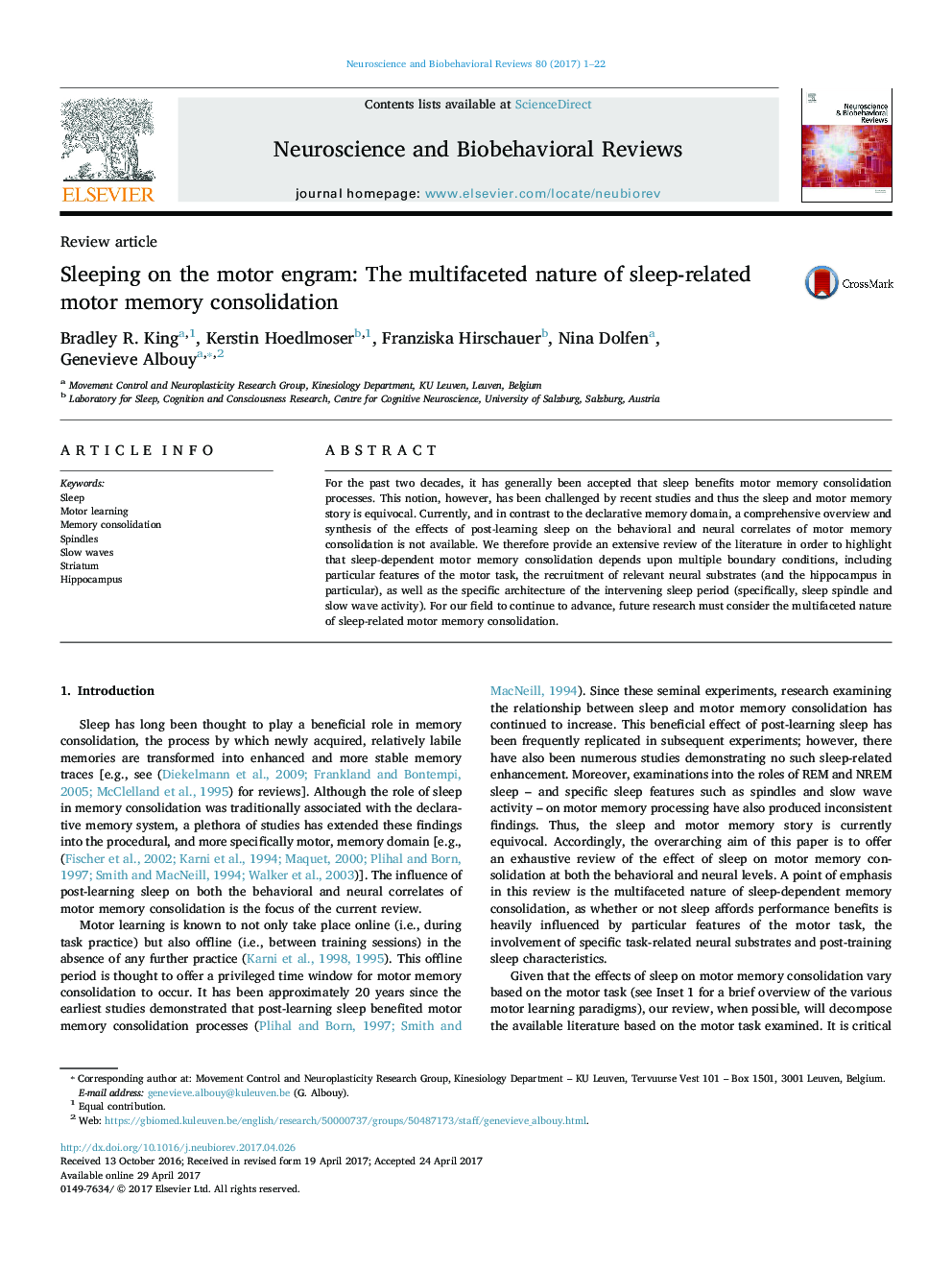 Sleeping on the motor engram: The multifaceted nature of sleep-related motor memory consolidation