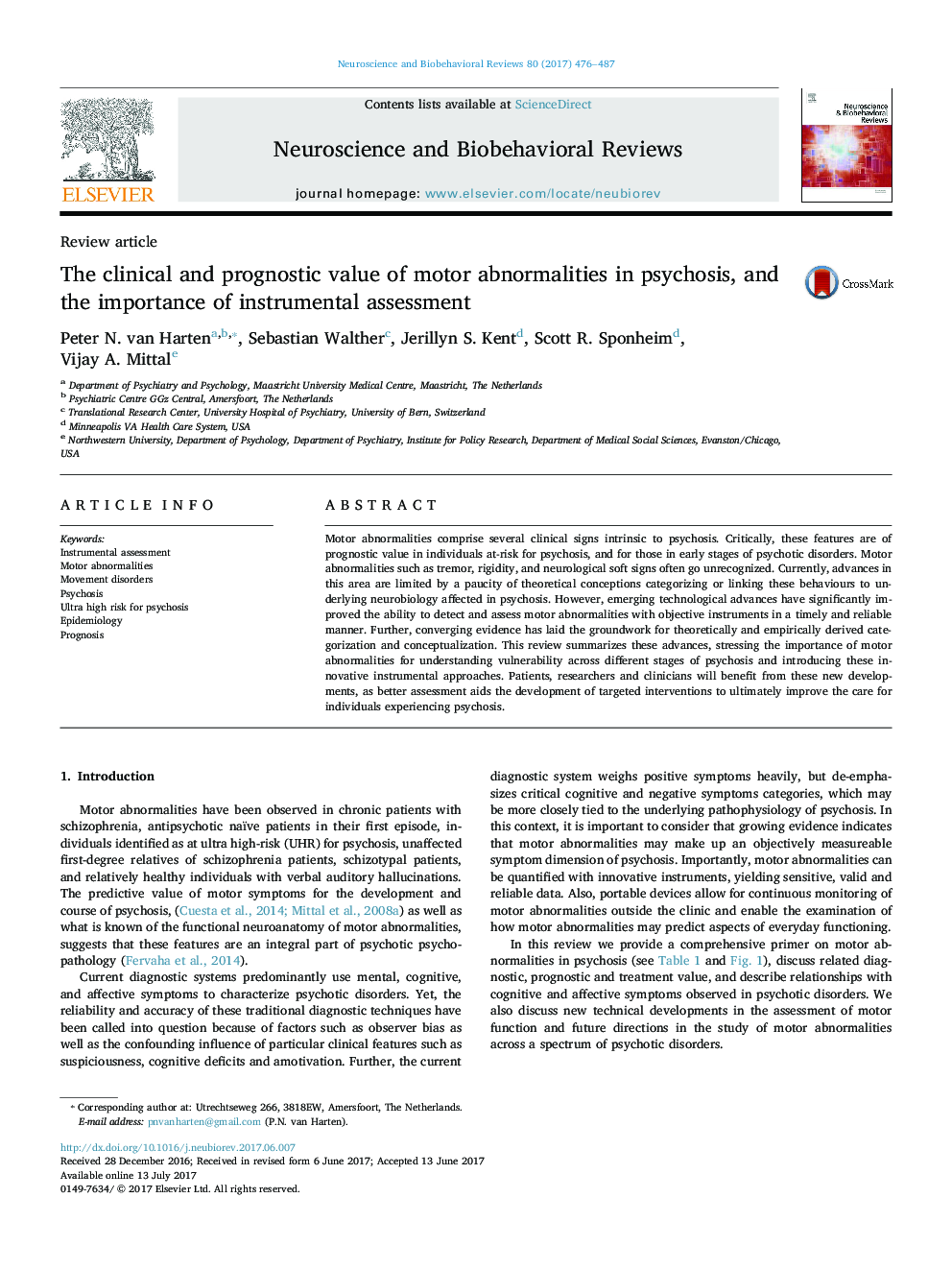 The clinical and prognostic value of motor abnormalities in psychosis, and the importance of instrumental assessment