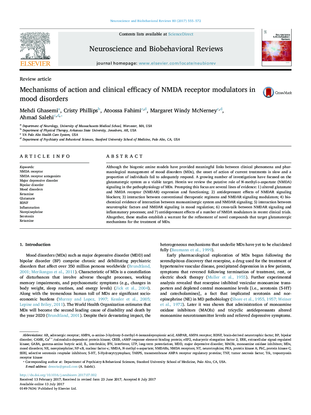 Mechanisms of action and clinical efficacy of NMDA receptor modulators in mood disorders