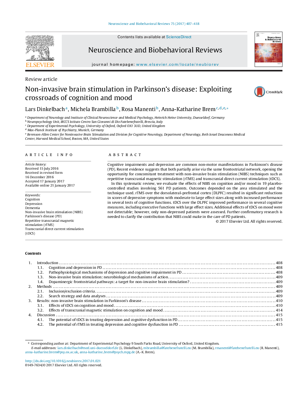 Non-invasive brain stimulation in Parkinson's disease: Exploiting crossroads of cognition and mood