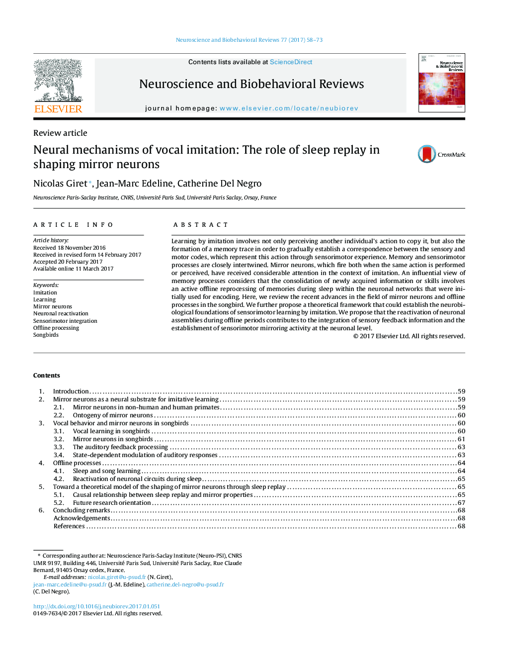 Neural mechanisms of vocal imitation: The role of sleep replay in shaping mirror neurons