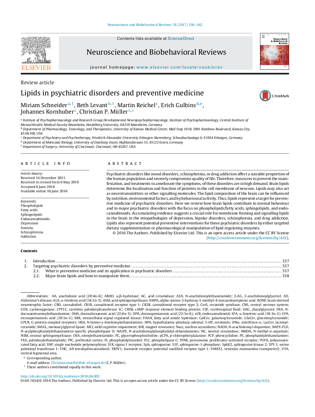 Lipids in psychiatric disorders and preventive medicine