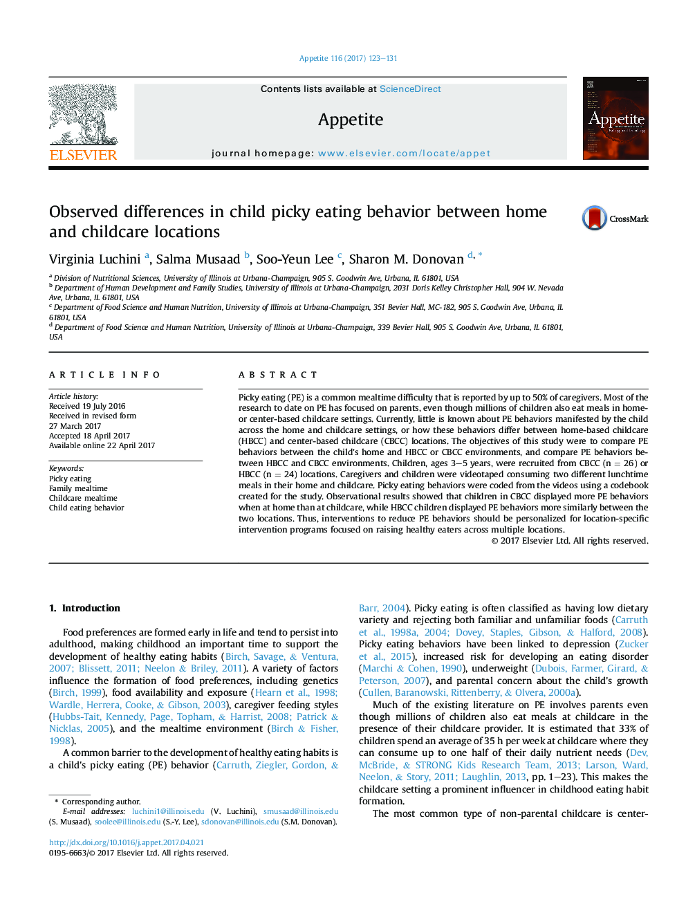 Observed differences in child picky eating behavior between home and childcare locations