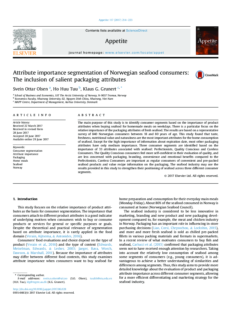 Attribute importance segmentation of Norwegian seafood consumers: The inclusion of salient packaging attributes