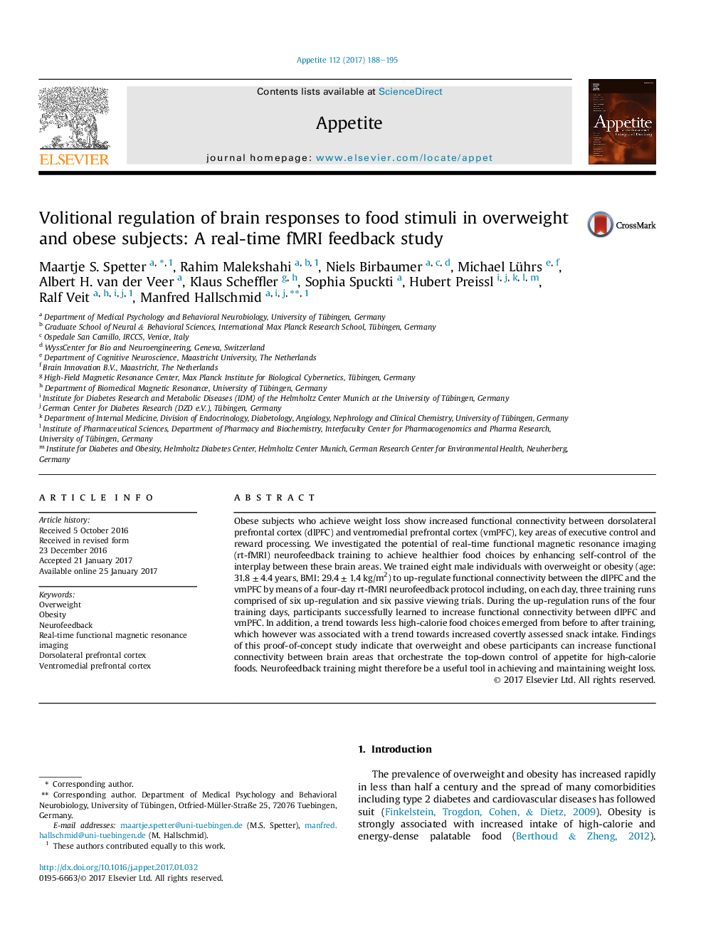 Volitional regulation of brain responses to food stimuli in overweight and obese subjects: A real-time fMRI feedback study