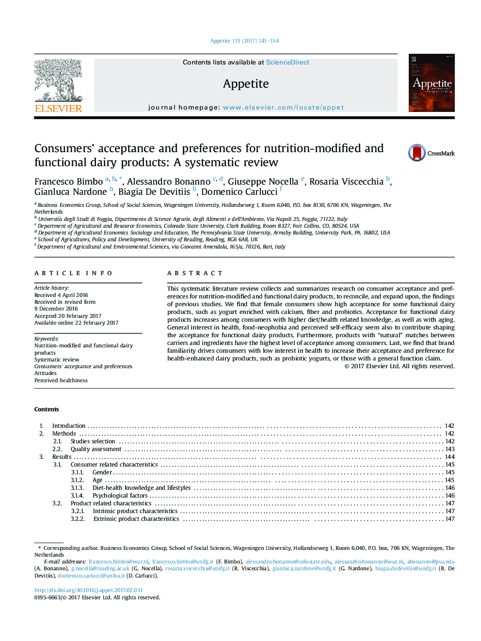 Consumers' acceptance and preferences for nutrition-modified and functional dairy products: A systematic review