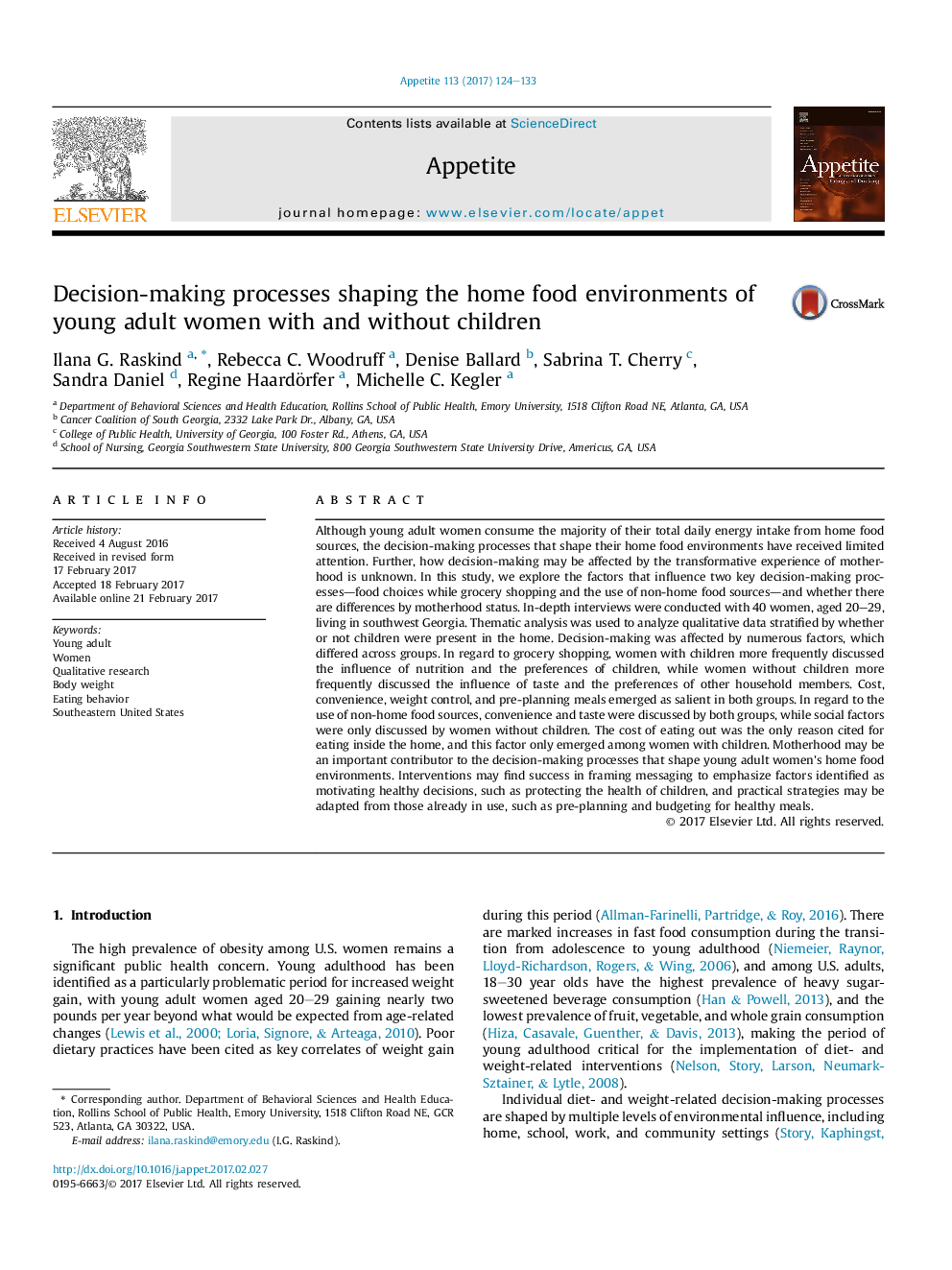 Decision-making processes shaping the home food environments of young adult women with and without children