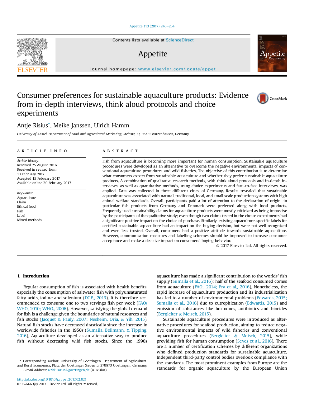 Consumer preferences for sustainable aquaculture products: Evidence from in-depth interviews, think aloud protocols and choice experiments