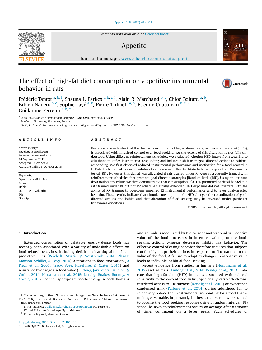 The effect of high-fat diet consumption on appetitive instrumental behavior in rats