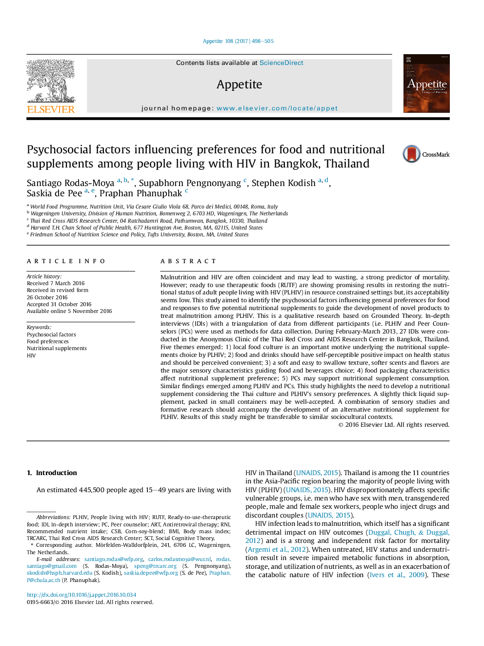 Psychosocial factors influencing preferences for food and nutritional supplements among people living with HIV in Bangkok, Thailand