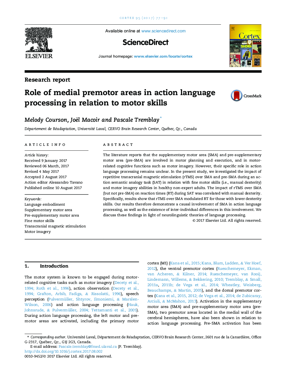 Role of medial premotor areas in action language processing in relation to motor skills