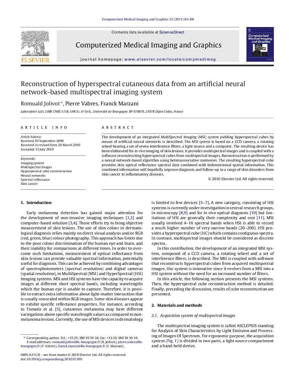 Reconstruction of hyperspectral cutaneous data from an artificial neural network-based multispectral imaging system